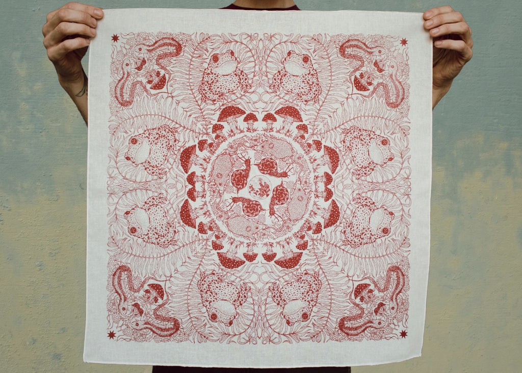 Cream and Red Forest Friends Bandana