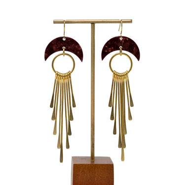 Maroon Moon Fringe Earrings